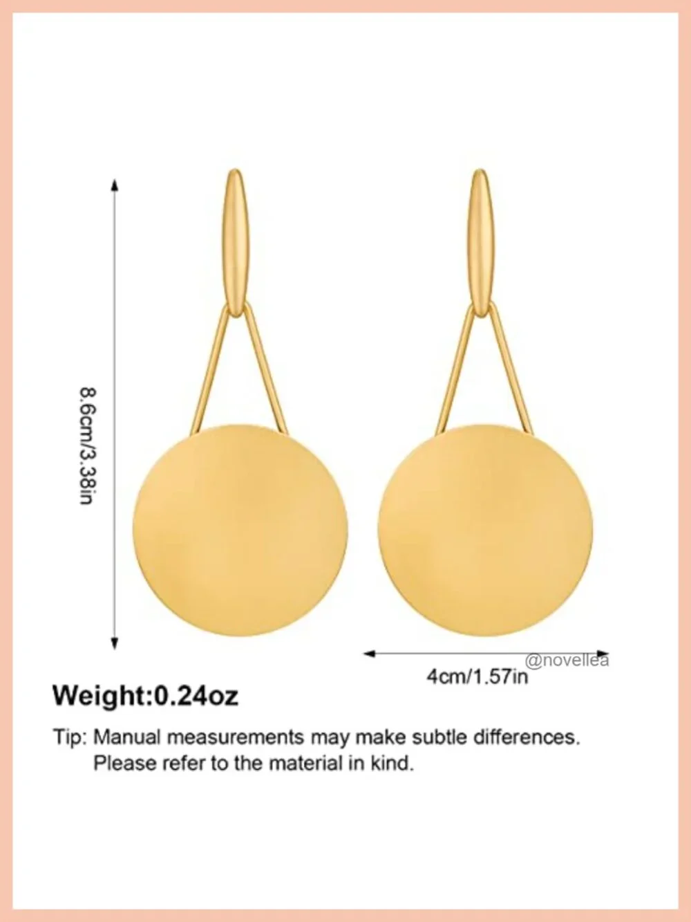 Large Disc Geometric Dangle Earrings Statement Matte Gold Plated Hypoallergenic